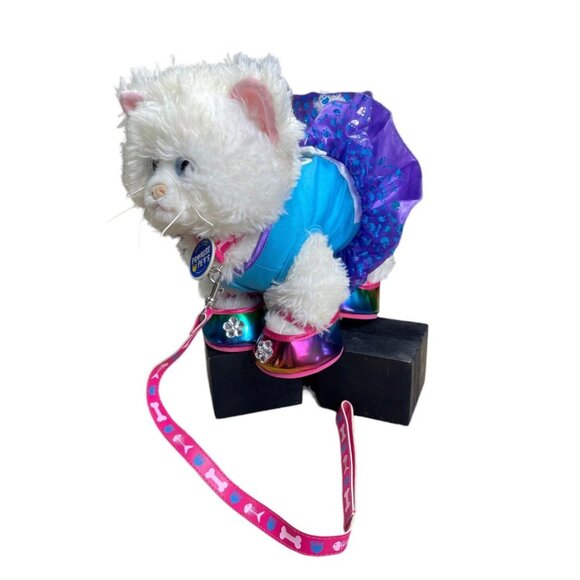 Build A Bear Pets White Cat Himalayan Persian 12” Plush Dress, Shoes & Leash - Picture 1 of 12